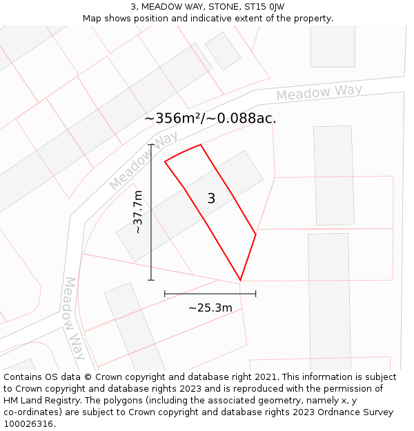 3, MEADOW WAY, STONE, ST15 0JW: Plot and title map
