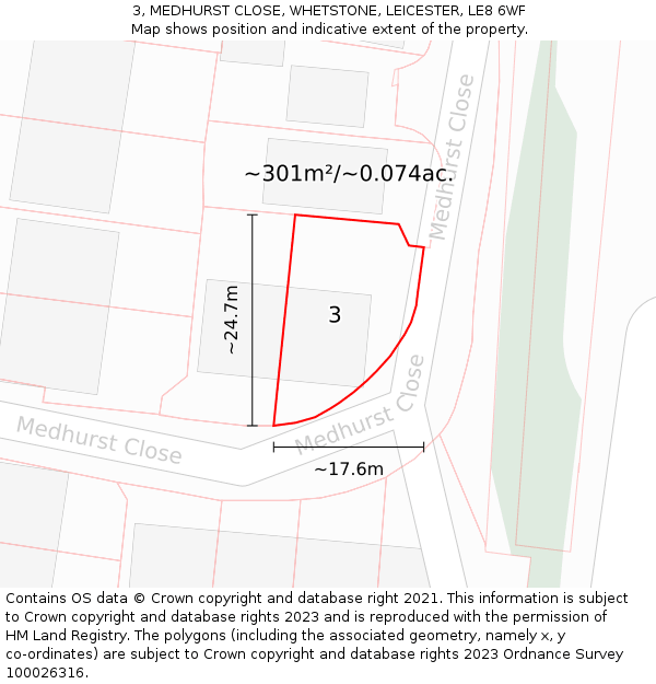 3, MEDHURST CLOSE, WHETSTONE, LEICESTER, LE8 6WF: Plot and title map