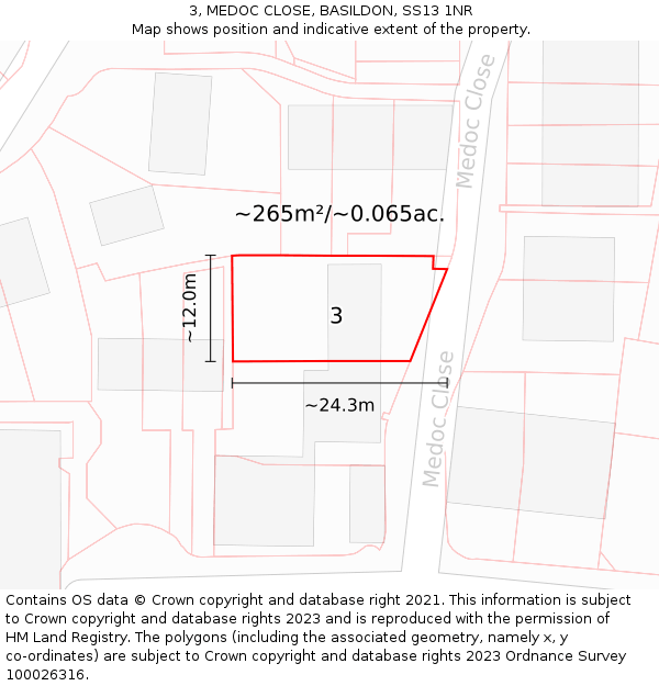 3, MEDOC CLOSE, BASILDON, SS13 1NR: Plot and title map