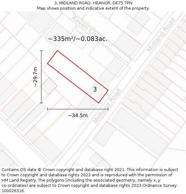3, MIDLAND ROAD, HEANOR, DE75 7PN: Plot and title map