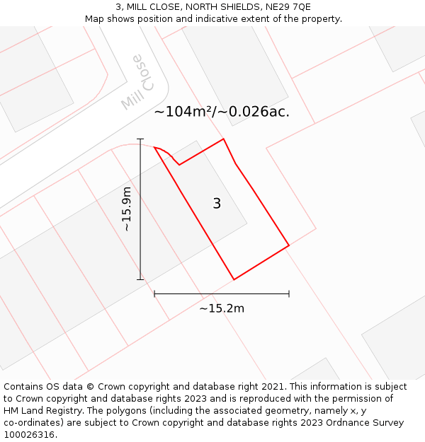 3, MILL CLOSE, NORTH SHIELDS, NE29 7QE: Plot and title map