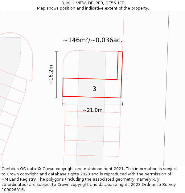 3, MILL VIEW, BELPER, DE56 1FE: Plot and title map