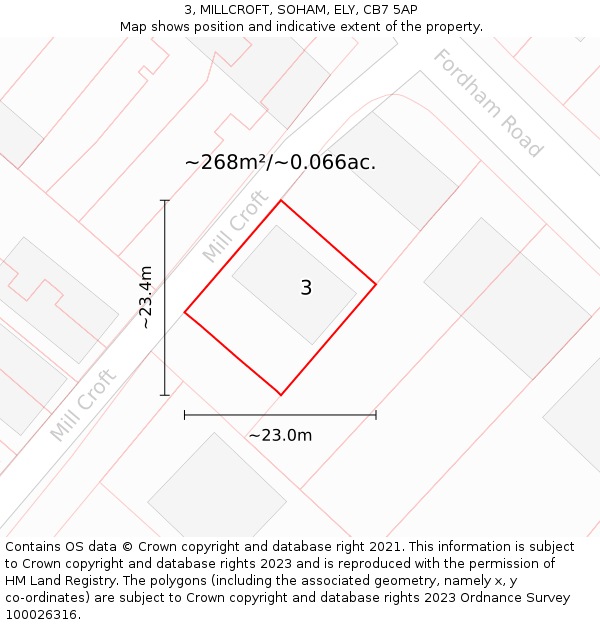 3, MILLCROFT, SOHAM, ELY, CB7 5AP: Plot and title map