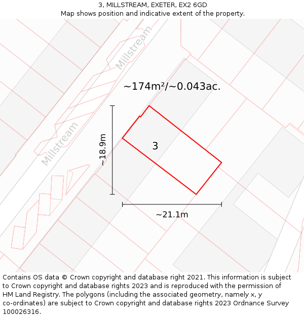 3, MILLSTREAM, EXETER, EX2 6GD: Plot and title map