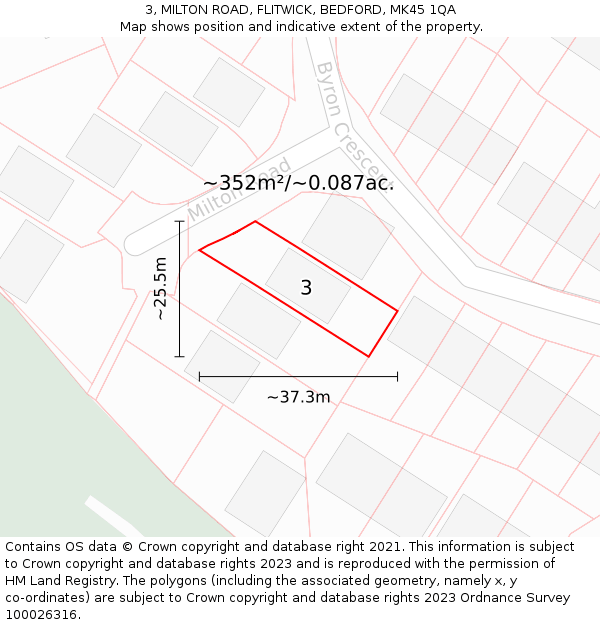 3, MILTON ROAD, FLITWICK, BEDFORD, MK45 1QA: Plot and title map