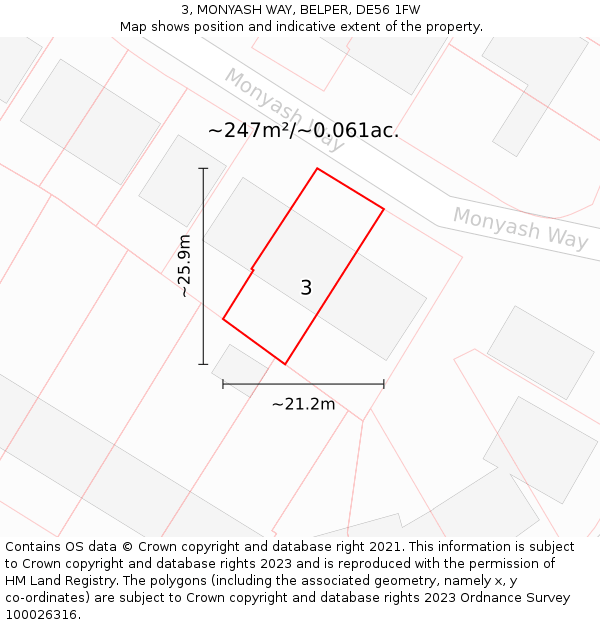 3, MONYASH WAY, BELPER, DE56 1FW: Plot and title map