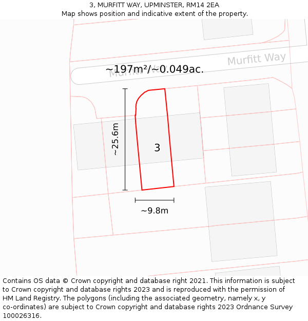 3, MURFITT WAY, UPMINSTER, RM14 2EA: Plot and title map