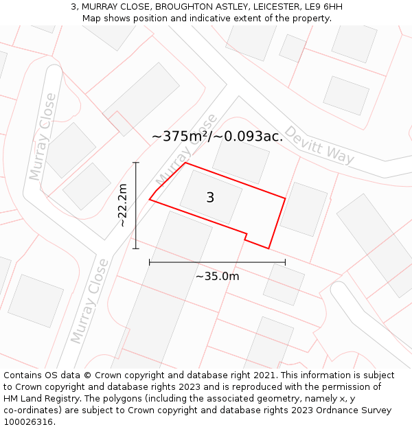 3, MURRAY CLOSE, BROUGHTON ASTLEY, LEICESTER, LE9 6HH: Plot and title map