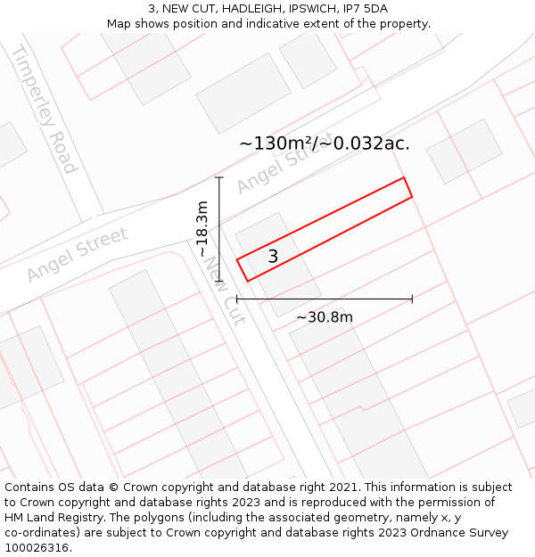 3, NEW CUT, HADLEIGH, IPSWICH, IP7 5DA: Plot and title map