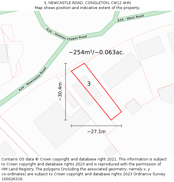 3, NEWCASTLE ROAD, CONGLETON, CW12 4HN: Plot and title map