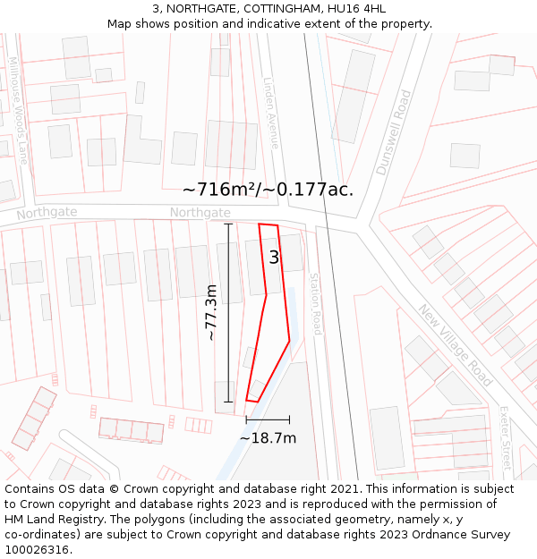 3, NORTHGATE, COTTINGHAM, HU16 4HL: Plot and title map
