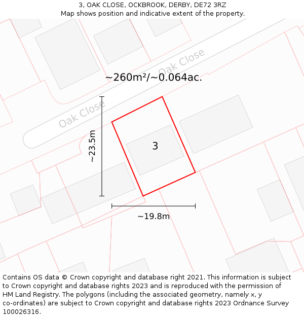 3, OAK CLOSE, OCKBROOK, DERBY, DE72 3RZ: Plot and title map