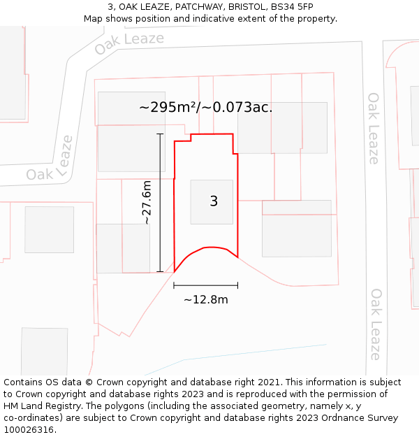 3, OAK LEAZE, PATCHWAY, BRISTOL, BS34 5FP: Plot and title map
