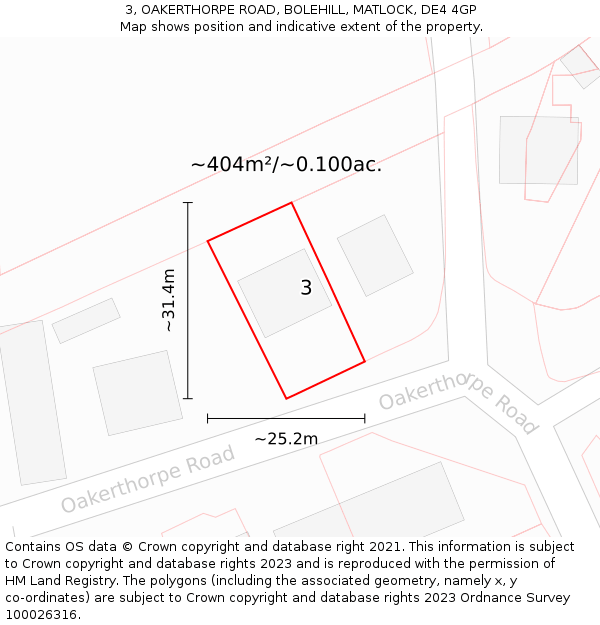 3, OAKERTHORPE ROAD, BOLEHILL, MATLOCK, DE4 4GP: Plot and title map