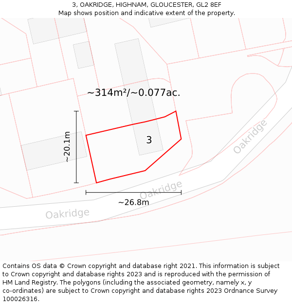 3, OAKRIDGE, HIGHNAM, GLOUCESTER, GL2 8EF: Plot and title map