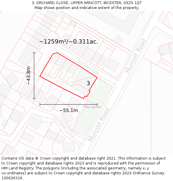 3, ORCHARD CLOSE, UPPER ARNCOTT, BICESTER, OX25 1QT: Plot and title map