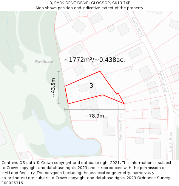 3, PARK DENE DRIVE, GLOSSOP, SK13 7XP: Plot and title map