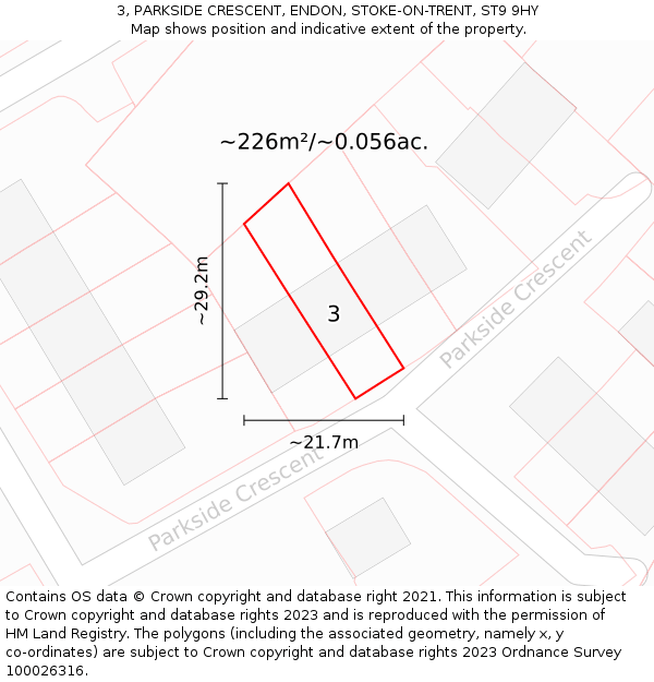 3, PARKSIDE CRESCENT, ENDON, STOKE-ON-TRENT, ST9 9HY: Plot and title map