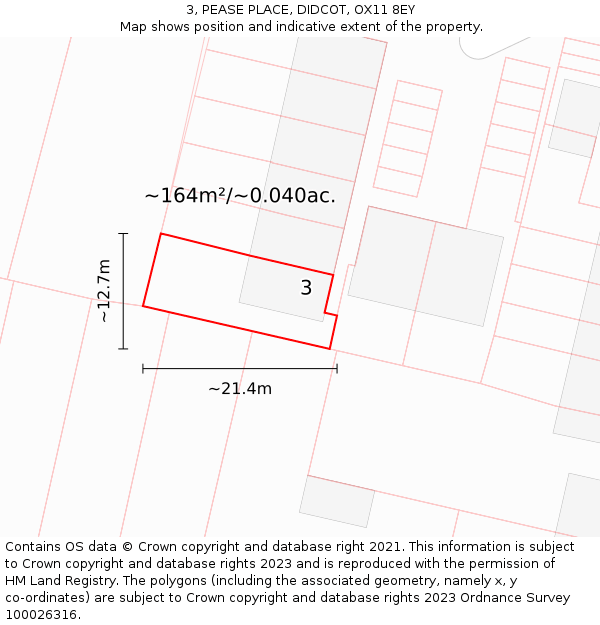 3, PEASE PLACE, DIDCOT, OX11 8EY: Plot and title map