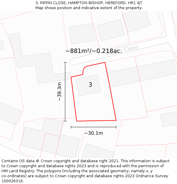 3, PIPPIN CLOSE, HAMPTON BISHOP, HEREFORD, HR1 4JT: Plot and title map