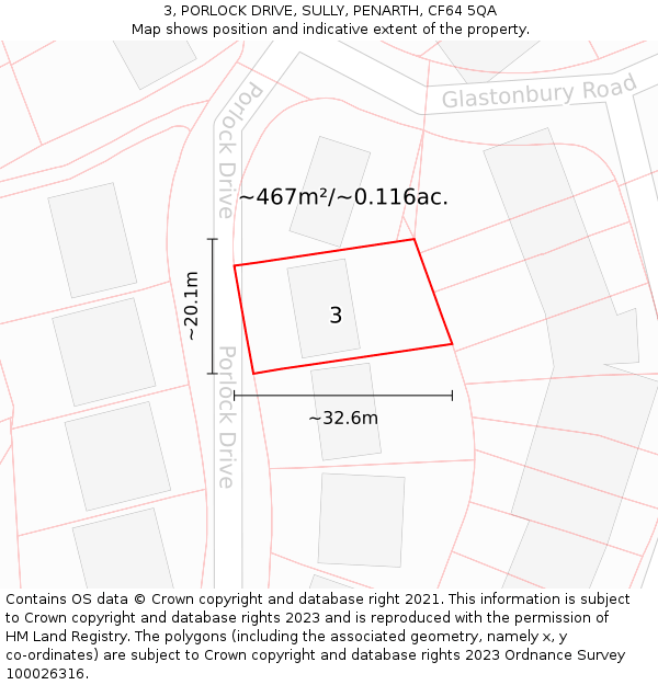 3, PORLOCK DRIVE, SULLY, PENARTH, CF64 5QA: Plot and title map