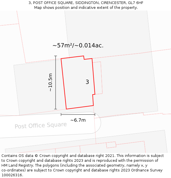 3, POST OFFICE SQUARE, SIDDINGTON, CIRENCESTER, GL7 6HF: Plot and title map