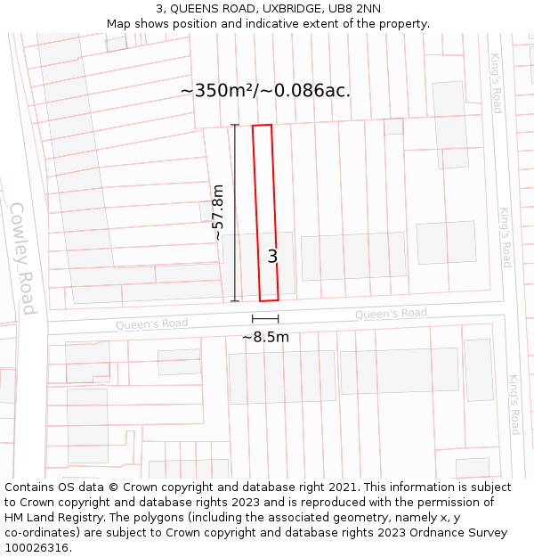 3, QUEENS ROAD, UXBRIDGE, UB8 2NN: Plot and title map
