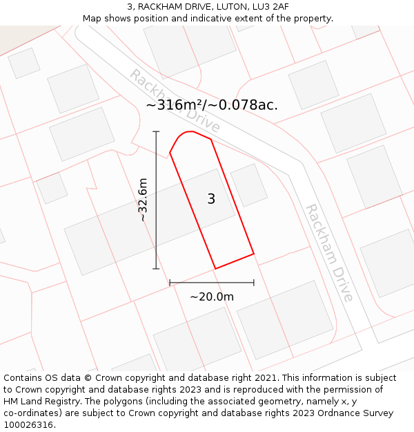 3, RACKHAM DRIVE, LUTON, LU3 2AF: Plot and title map