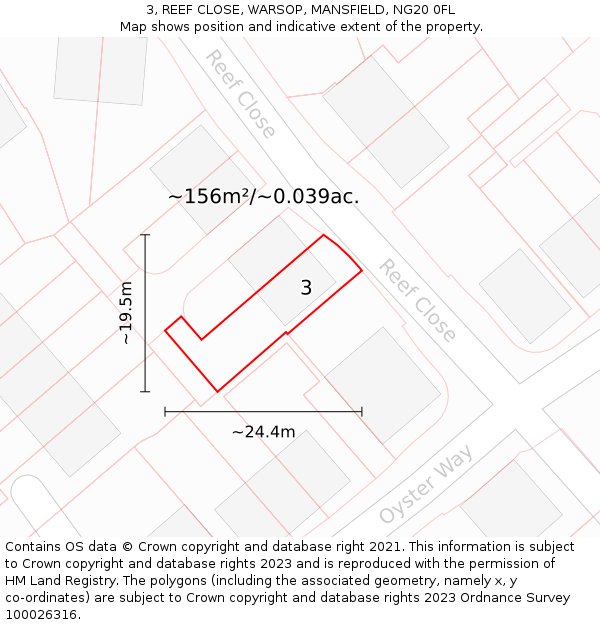 3, REEF CLOSE, WARSOP, MANSFIELD, NG20 0FL: Plot and title map