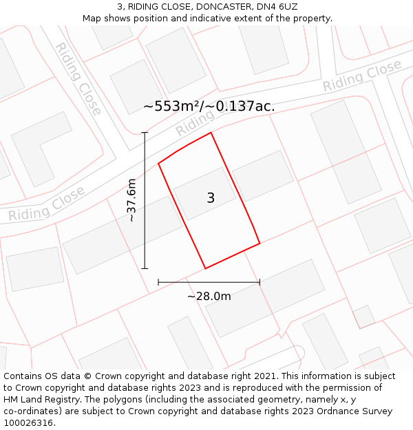 3, RIDING CLOSE, DONCASTER, DN4 6UZ: Plot and title map