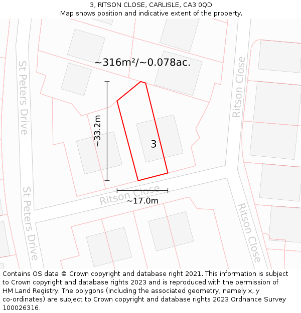 3, RITSON CLOSE, CARLISLE, CA3 0QD: Plot and title map