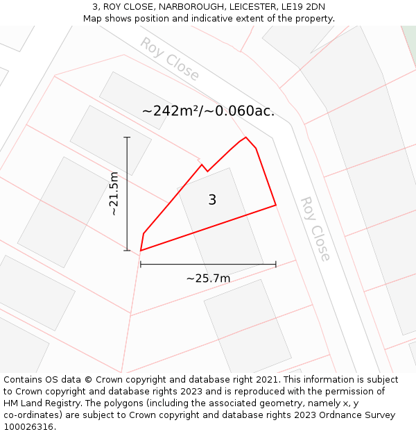 3, ROY CLOSE, NARBOROUGH, LEICESTER, LE19 2DN: Plot and title map