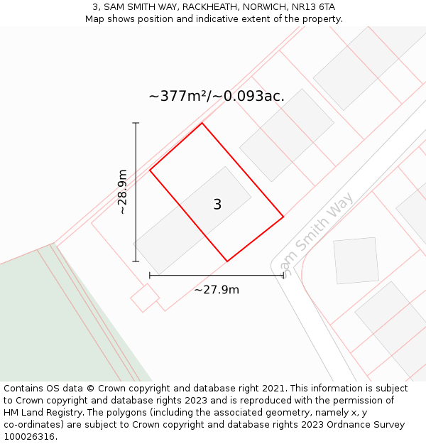 3, SAM SMITH WAY, RACKHEATH, NORWICH, NR13 6TA: Plot and title map