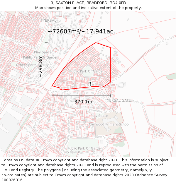 3, SAXTON PLACE, BRADFORD, BD4 0FB: Plot and title map