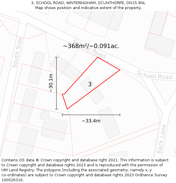 3, SCHOOL ROAD, WINTERINGHAM, SCUNTHORPE, DN15 9NL: Plot and title map