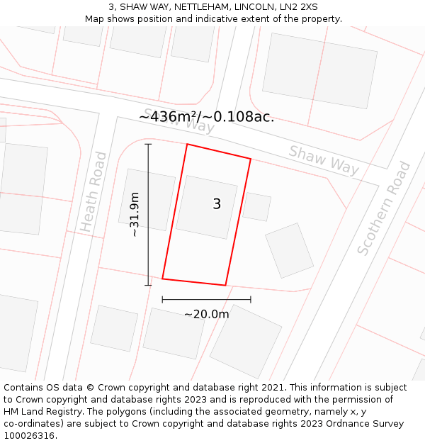 3, SHAW WAY, NETTLEHAM, LINCOLN, LN2 2XS: Plot and title map