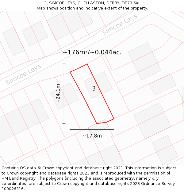3, SIMCOE LEYS, CHELLASTON, DERBY, DE73 6XL: Plot and title map