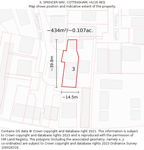 3, SPENCER WAY, COTTINGHAM, HU16 4EQ: Plot and title map