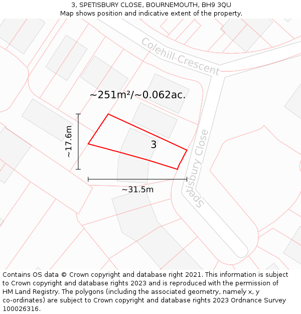 3, SPETISBURY CLOSE, BOURNEMOUTH, BH9 3QU: Plot and title map