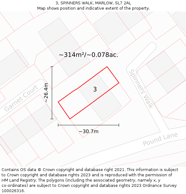 3, SPINNERS WALK, MARLOW, SL7 2AL: Plot and title map