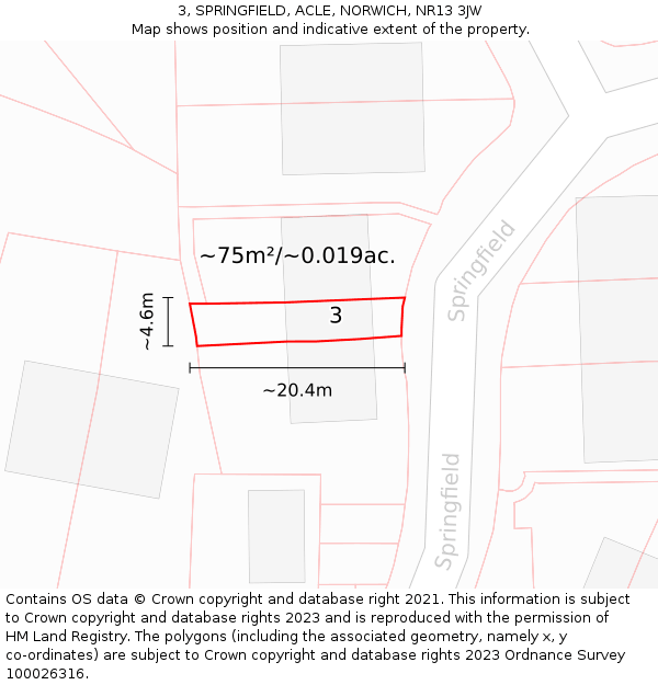 3, SPRINGFIELD, ACLE, NORWICH, NR13 3JW: Plot and title map