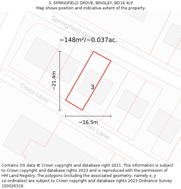 3, SPRINGFIELD GROVE, BINGLEY, BD16 4LP: Plot and title map