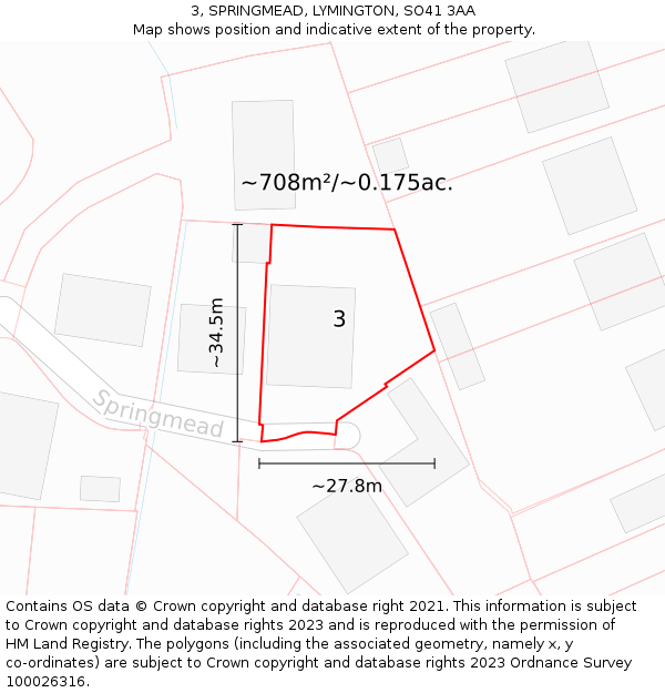 3, SPRINGMEAD, LYMINGTON, SO41 3AA: Plot and title map