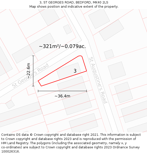 3, ST GEORGES ROAD, BEDFORD, MK40 2LS: Plot and title map