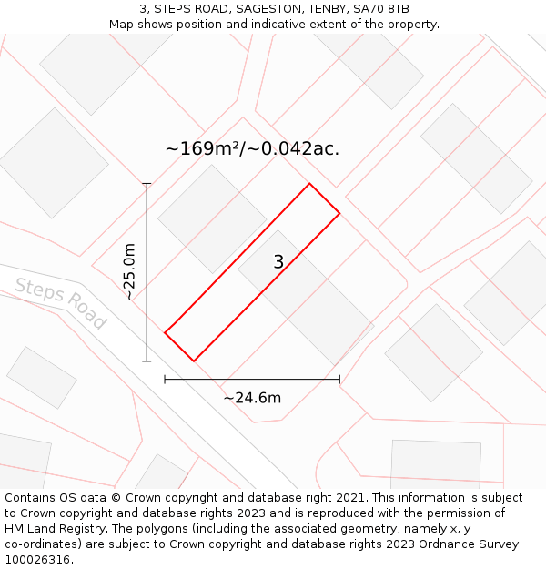 3, STEPS ROAD, SAGESTON, TENBY, SA70 8TB: Plot and title map