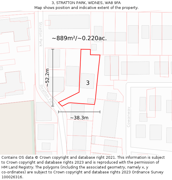3, STRATTON PARK, WIDNES, WA8 9FA: Plot and title map