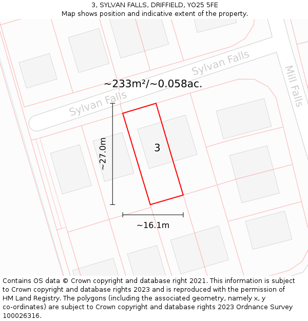 3, SYLVAN FALLS, DRIFFIELD, YO25 5FE: Plot and title map