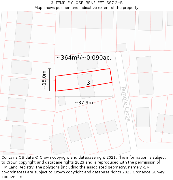 3, TEMPLE CLOSE, BENFLEET, SS7 2HR: Plot and title map