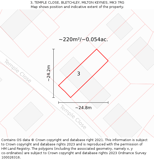 3, TEMPLE CLOSE, BLETCHLEY, MILTON KEYNES, MK3 7RG: Plot and title map