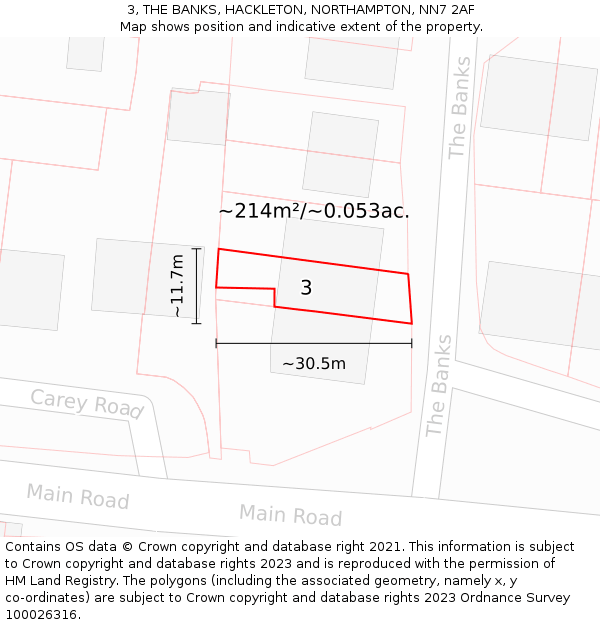 3, THE BANKS, HACKLETON, NORTHAMPTON, NN7 2AF: Plot and title map